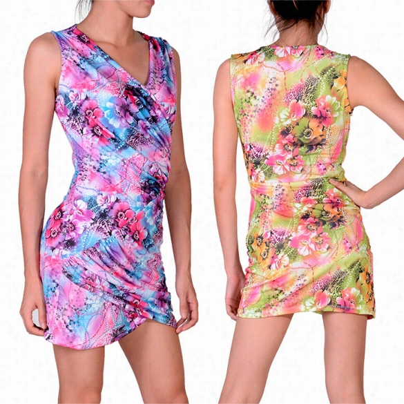 Sexy Women Girl Floral Print Moni Short Dresses Club Party Bodycon  Dres Swith G-string