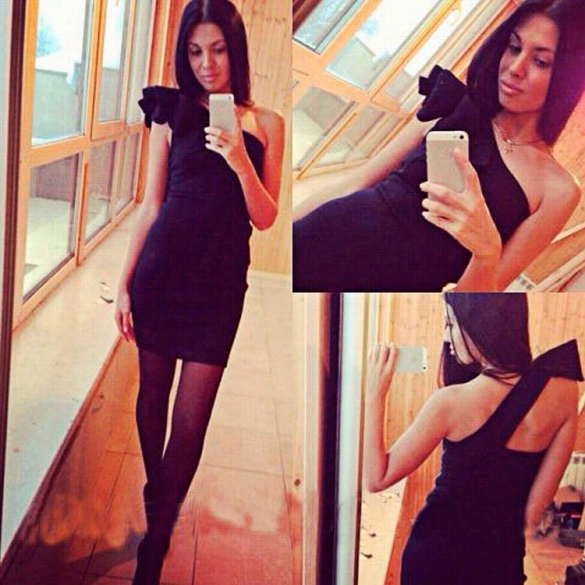 Sexy Women One Shouldeer Bowknot Solid Pencil Dress Sleeveless Bodycon Mini Party Dress