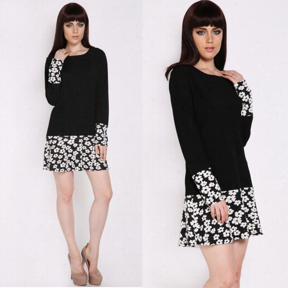 Sexy Women's Fashion Party Long Sleeve Flower Pattern Casual Dress