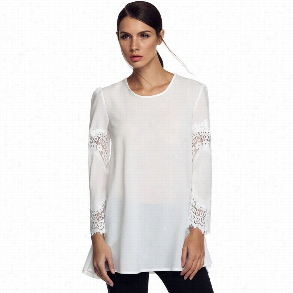 Sttylish Ladies Women Casual Loose Long Lace Sleeve Chiffon Long Blouse Shirt Tto