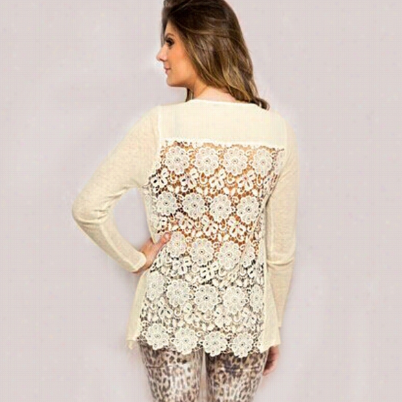 Stylish Ladies Women Sexy Throughout Sleeve In A ~ward Direction Lace Hollow Outt Blouse