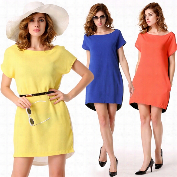 Stylish Lady Sexy Women's Casuusl New Fashion Short Sleeve O-neck Part Solid Mini Dress