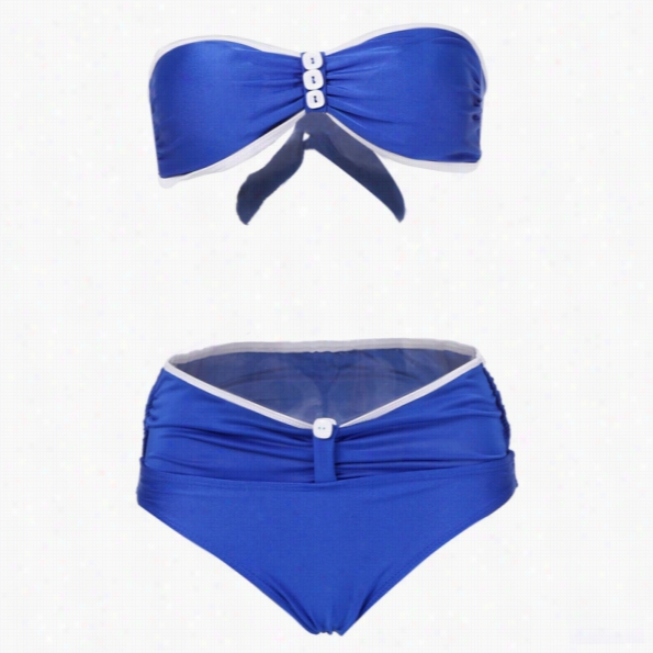 Stylish Lady Women's Blue Sexy Halter Swims Uit Bikini Set Two Pieces Set Swimwear