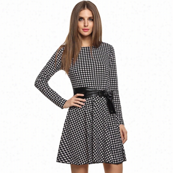 Stylish Lady Women's Casual Long Sleeve O-neck Geometric Mini Dress