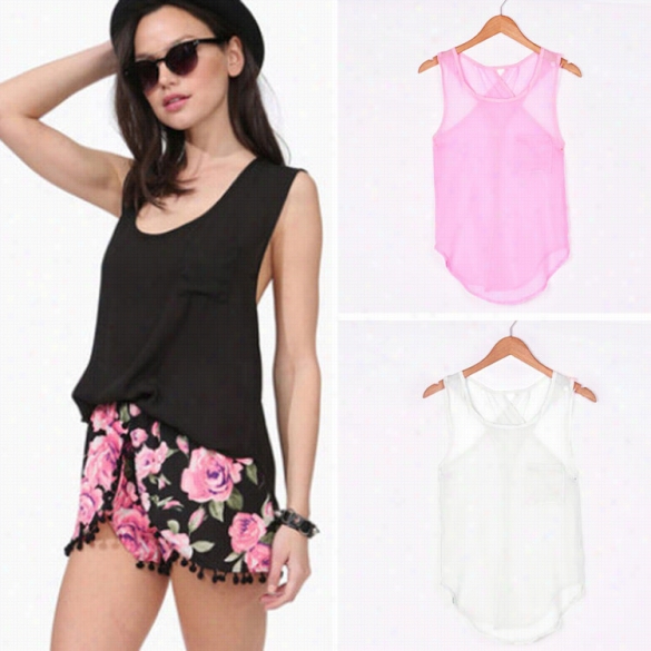 Stylish Lady Women's Fashion Casual Chiffon Sleeveless Backless Sexy Tank Tops