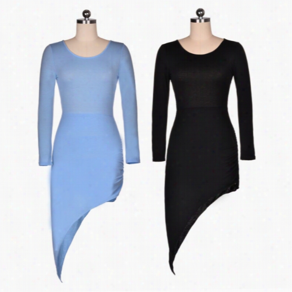 Stylish Woman Of Rank Women's Fashion Casual Llong Sleeve Back Cross Hollow Out Irregular Sexy Dress