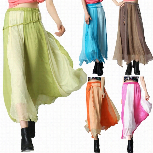 Styilsh New Fashion Lady Women Elastic Waist Summre Sprin G Beach Leisure Long Skirt