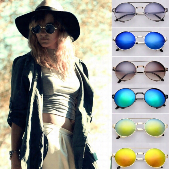 Stylish Women's Rerto Round Lens Frame Sunglasses Yeewear Sun Glsses 2 Colors