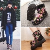 Fashion Women Winter Warm Floral Ankle Snow Boot Flat Heel Fleece Lined