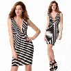 High Quality Stylish Lady Women's New Fashion Sexy Deep V-Neck Sleeveless Striped Dress