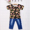 New Fashion Children Kids Girl's Wear Cute Lovely Casual Pants Set O-neck Floral Printed T-Shirt And Long Jean