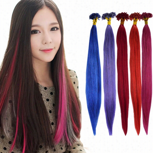 Women 100pcs Brazilian Remy Hair U-tip Nail Tip Human Hair Extensions 22