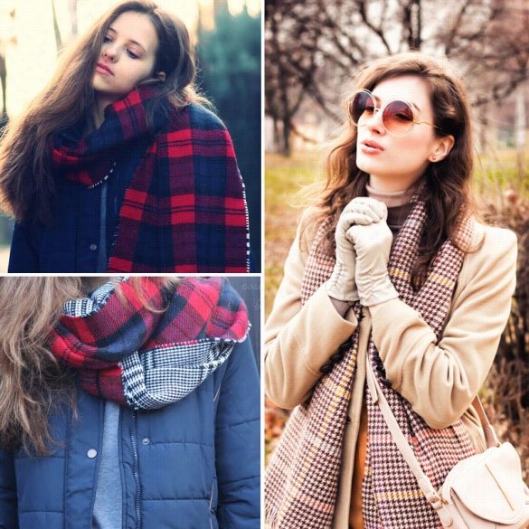 Women Long Che Cked Warm Winter Sccarf Grid Plaid Thick Scarf Collars Tqssel Shawl Wrap