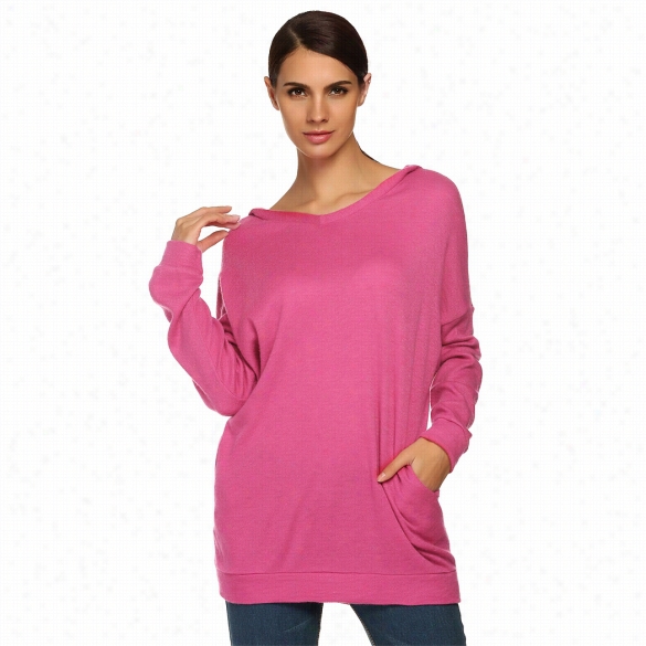 Zeaagoo Stylish Ladies Women V-neck Batwing Long Sleeve Loose Hoodid Top Blouse