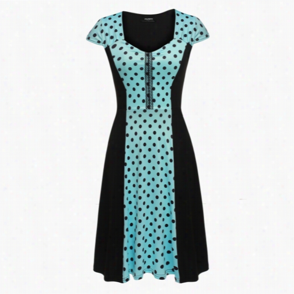 Zeagoo Women Cap Sleeve Dots Flare Fit A-line Cockta Il Party Dress