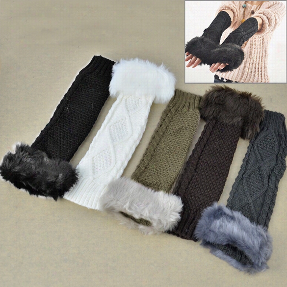 5 Colors Women Arm Warmer Faux Fur Fingerless Long Gloves 5 Colors