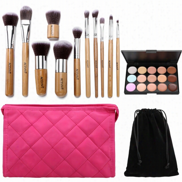 Aceivi 15 Colors Makeup Face Cream Concealer Palette + 11 Pcss Powder Brushes + Makuep Bag