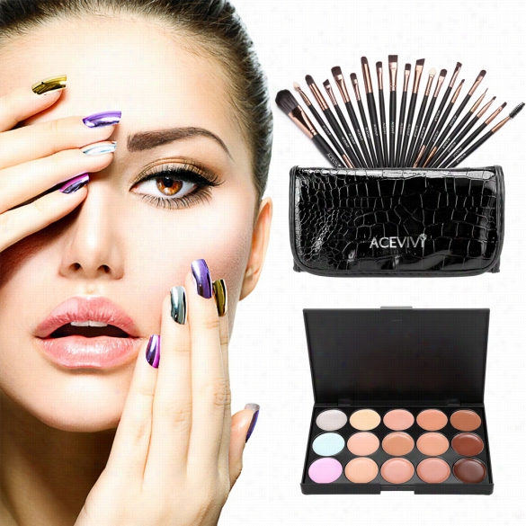 Acevivi 15 Colos Makeuup Face Cfeam Concealer Palette + 20  Pcs Powder Brushes+ Carrying Bag