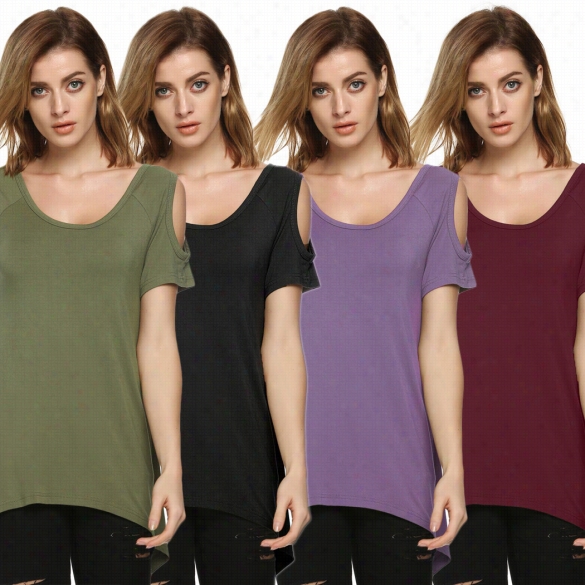 Acevog Fashio N Women Lady Sexy Casualo -neck Short Sleeve O Ff S Houlder  Lolse Solid Irregular T-shirt