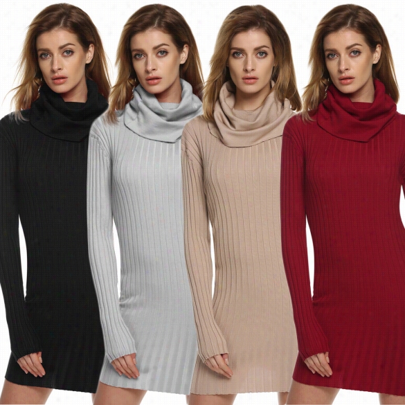 Acevog Ladies Women Casual Lng Sleeve Eminently Neck Solid Slim Sexy Boydcon Stretch Sweater Mini Dress