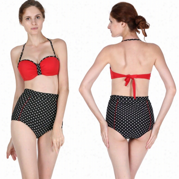 Acevog Sexy Wo Men Halter Polka Dot High Waist Bikini Set Swimwear Swmsuit