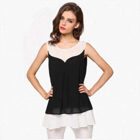 Angvns Ladies Omen Fashion Chifffon Sleeveless Patchwork Veest Casual Beach  Loose Tank Tops