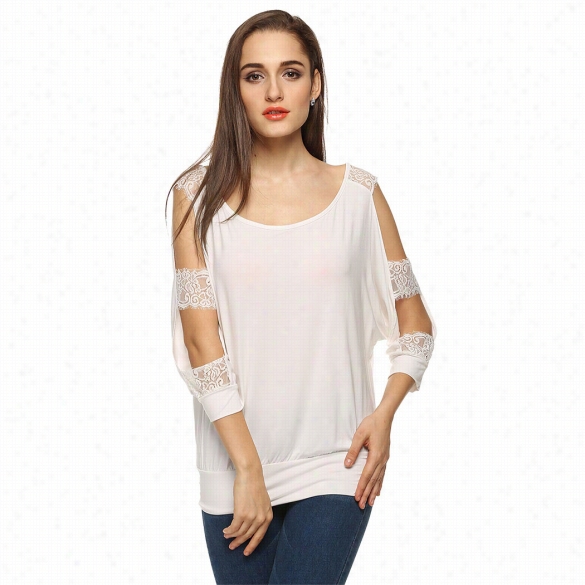 Angvns Stylish Ladis Sexy Loose Batwing Hollow Out Sleeve Blouse Top