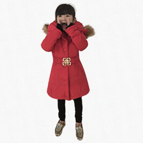 Arshiner Fashion Children Kid Girl Long Selevee Hooded Down Coat Solid Hoodies Jacket Winter Outerwear With Belt