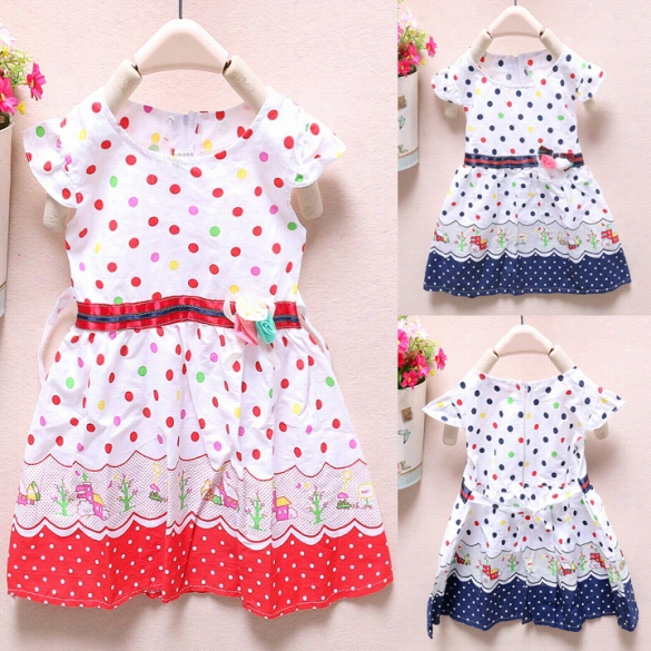 Best Sa Le New Fashion Girl'ss Cap Sleeve O-nneck Dots Print Ed Cute Lovely Casual Dres