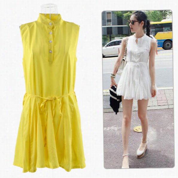 Charming Wwomen Sleeveless Chiffon One-piece Vest Dress 2colors" Sizes