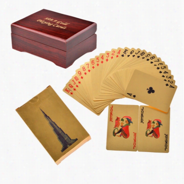 Fashion 54pcs Feast Playing Cards Set Gold Foil Plated Plastic Poker Gake With Gift Box