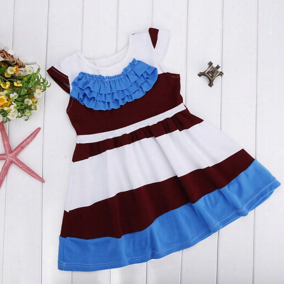 Fashion  Baby Girls Cap Sleeve Eminently Waist O-neck Pleated Stretch Drss