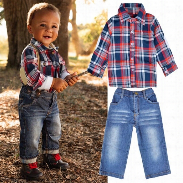 Fashion Childrens' Clothing  Boy Shirts Clothes Set Long-winded Sleeve Blouse + Pant Jeans