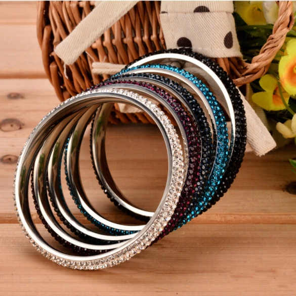 Fashion European Style Women's 6mm Rhinestones Stainless Steelbangle Bracelwt