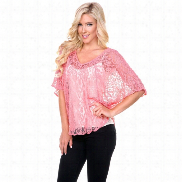 Fashion Ladies Women Exy V-neck Batwing Slevee Lace Floral Hollow Loudly Asual Loose Tops Blouse