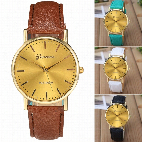 Fashion Women Ogld Case Wristwatch Snythetic Leather Band  Quartz Analog Casual Wrist Watch