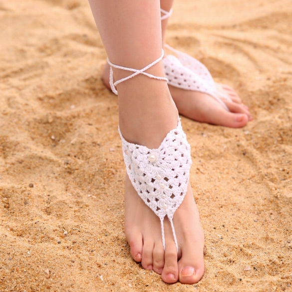 Fashion Women Hand-made Knit Ccrochet Adjustable Anklets Beach Barefoot Anklets With Beaads