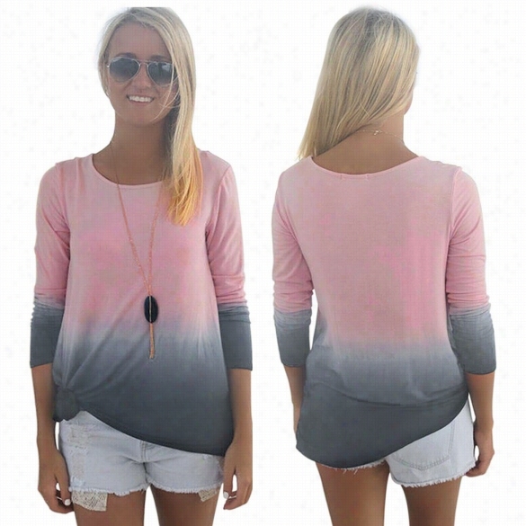 Fashion Women Lady 3"4 Sleeve Gradient Top  Casual Loosee Blouse