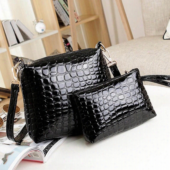 Fashion Women's Artificial Leather Embssed Messenge Rbags 2pcs"set Clutch Shoulder"hand Bag