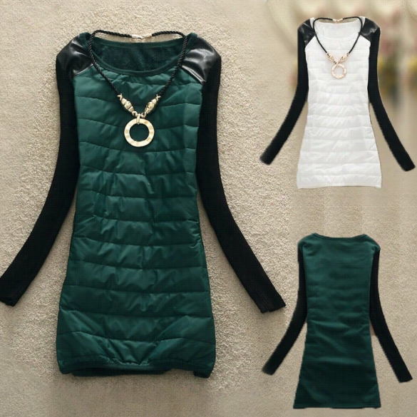 Feminine Dressed Winter Dress Fashion  Casual Long Sleeve Warm Synthetic Leather Tops Shirt