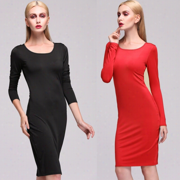 H Ih Quality Stylisj Fashion Women's Long Sleeve O-neck Sexy Sttetch Bodycon Wrap Dress