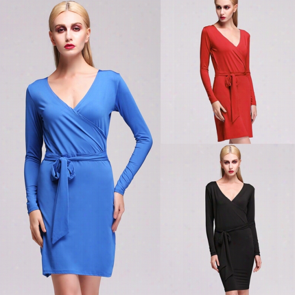 High Qulity Stylish High Quality Lwdy Women Constitutive New Fashion Long Sleeve V-neck Sexy Dress