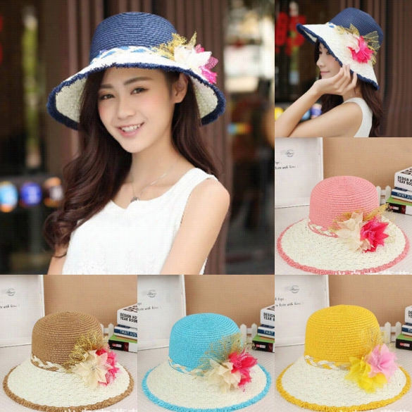 Hot  Fashion Women Bohemia Sttyle Sun-sshade Sunscreen Cap Flower Decor Casual Beach Hat