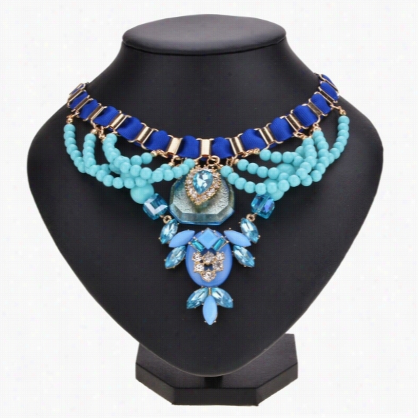 Hot Retro Styel Women's Elegant Ulxury Rhinestone Beads Pendant Choker Necklace
