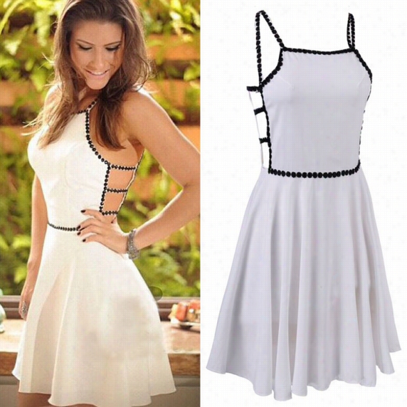 Hot Women Sleeveless Sexy Sides Cut Out Slim Spaghetti Strpa Dress Party Club Dress