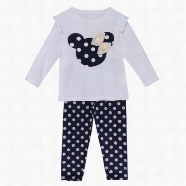 Kids Children Baby Gorl Two Piecess Fashion Casual Urffle Bow T Shirt T Ops And Elastic Waist Polka Dot Long Pants Set