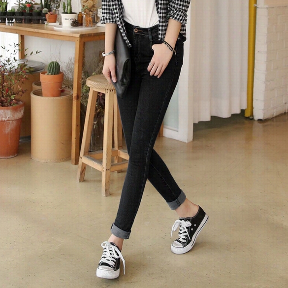 Korea People Of ~ Women's Extent Pencil Pants Casual Slim Skiny Jean Strouser