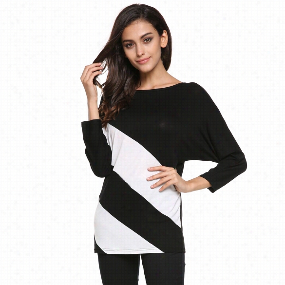 Meaneor Stylish Lady Women Casual O-neck Batwing Sleeve Stirpe Loose T-shirt