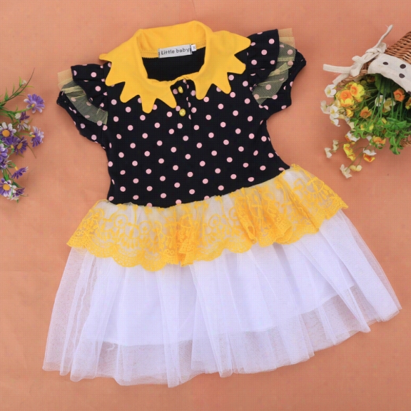 New Chldren Kids Girl's Wear O-neck Short Sleeve Dots Patchworkd Ress