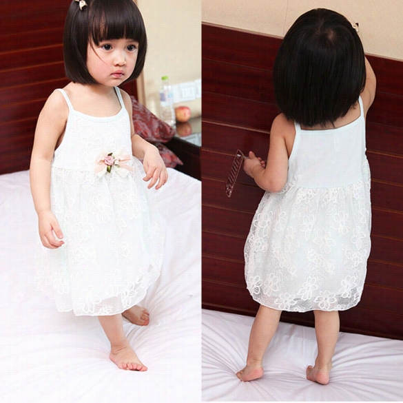 Unaccustomed Cute Kids Girls Fashion Sleeveeless Ace Net Yarn Patchwirk Bow Decoration Dress